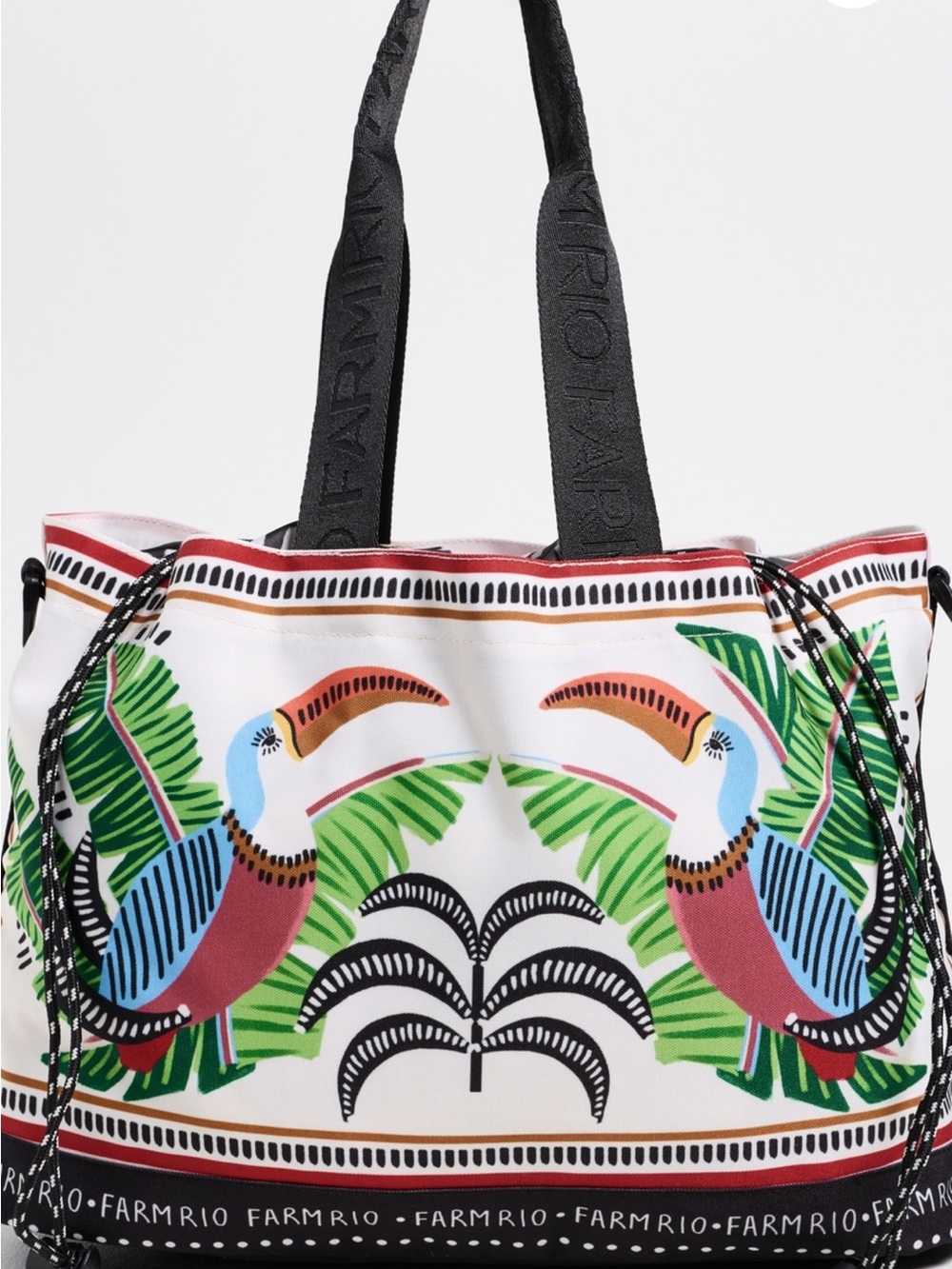 FARM Rio White Tropical Toucan-print Tote with Black Straps